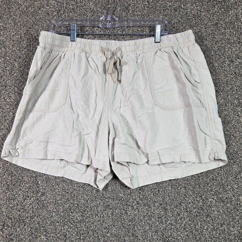 Catherines Shorts Womens 18/20W Khaki Linen Blend Elastic Waist Casual Summer